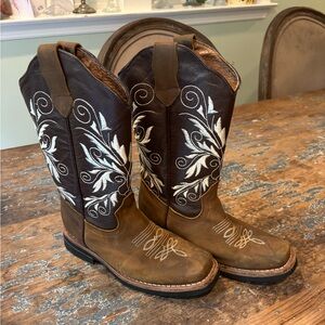 Kid's Brown Embroidered Western Cowboy Boots